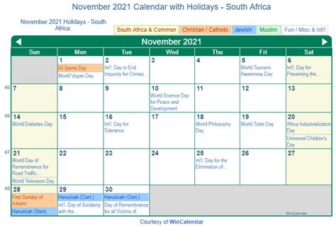 Print Friendly November 2021 South Africa Calendar For Printing