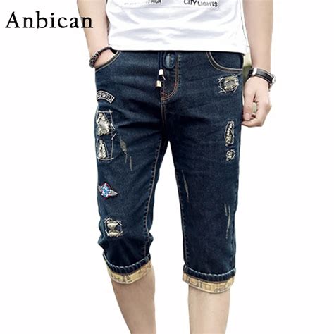 Anbican 2018 Summer Short Ripped Jeans Men Skinny Hole Denim Shorts Men Slim Fit Casual Stretch
