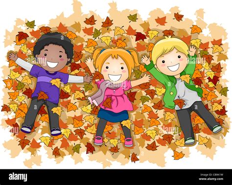 Illustration Of Kids Playing With Autumn Leaves Stock Photo Alamy
