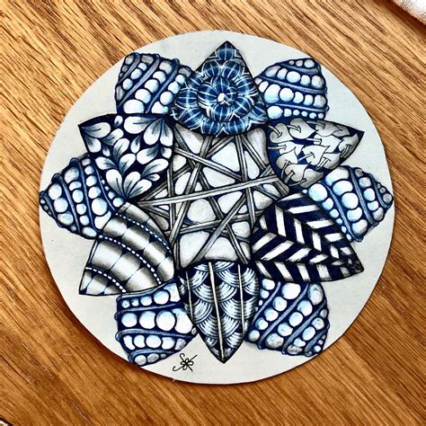 Days Of Zentangle Project Pack Day Three Using A Grey Zendala With A Blue Micron And White