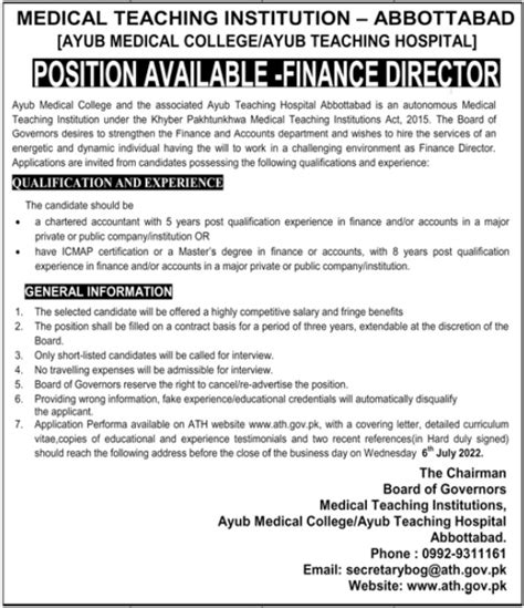 Position Vacant At Medical Teaching Institution Abbottabad Job