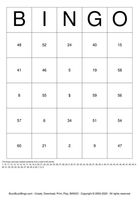 Numbers 1 60 Bingo Cards To Download Print And Customize