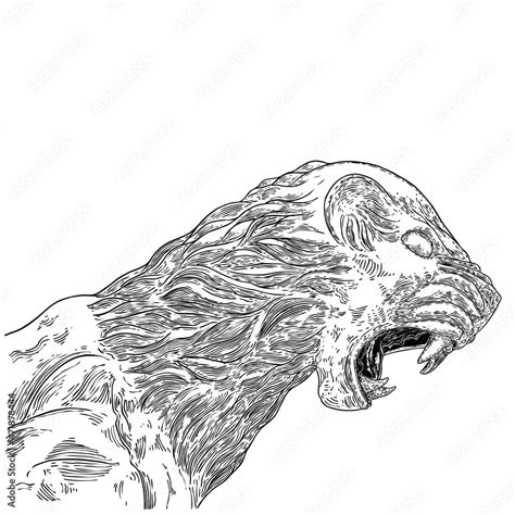 Tiger Roaring Face Illustration Black And White Growl Tiger Head