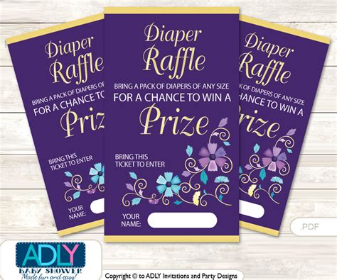 Girl Flower Diaper Raffle Printable Tickets For Baby Shower Purple