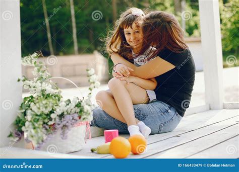 Mother And Daughter In A Park Stock Image Image Of Casual Girl