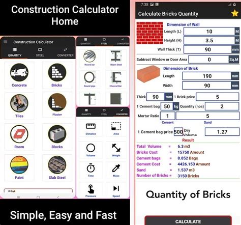 Construction Calculator Calculate Quantity Of Bricks Concrete