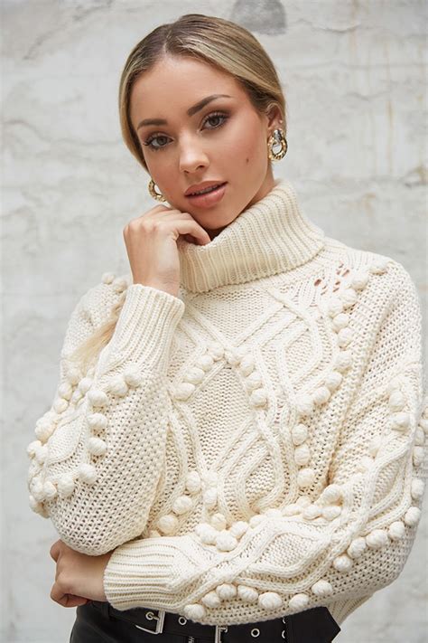 Turtleneck Cable Knit Pom Pom Sweater Forever 21 Cable Knit Sweater