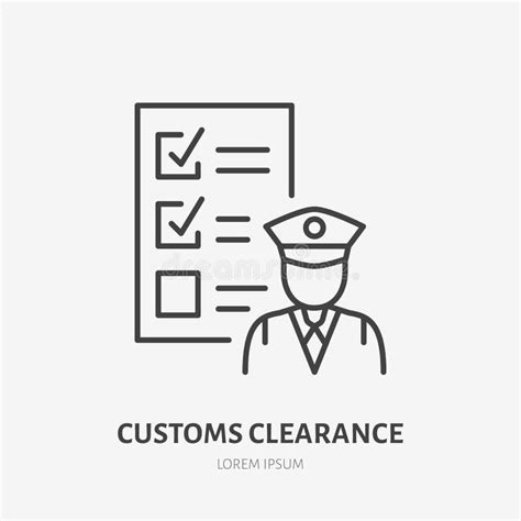 Customs Clearance Flat Line Icon Policeman Inspecting Luggage Sign