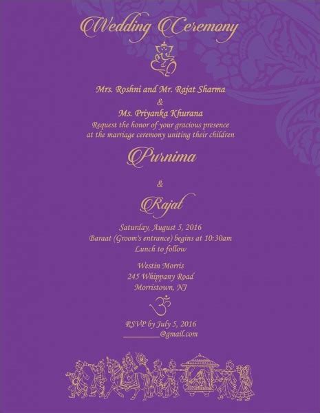 Your wedding invitations are formal invitations and must be written with great care. Indian Marriage Invitation Templates