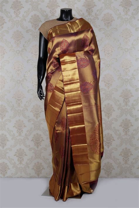 lovable antique gold multi color pure kanchipuram silk zari weaved saree sr14030 wedding saree