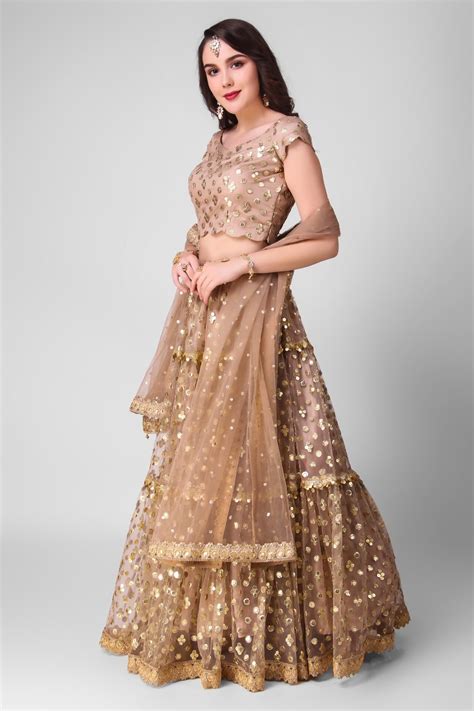 Gold Sequins Tiered Lehenga Ghera By Neera And Arushi