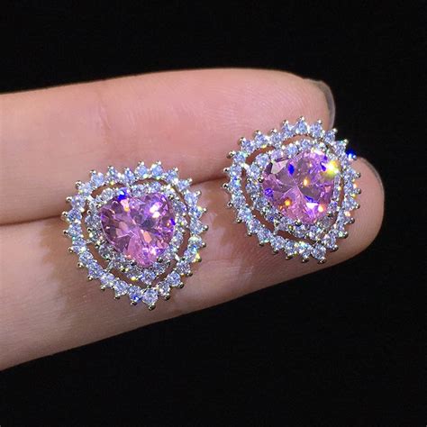 Crystal Female Pink Zircon Stone Earrings Fashion Silver Wedding