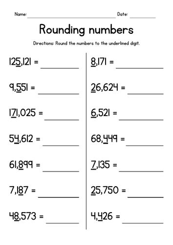 Rounding Large Whole Numbers Worksheets