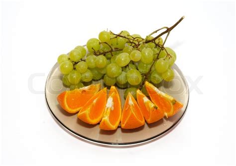 Green Grapes And Orange Isolated On Stock Image Colourbox