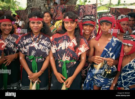 Young People Wearing Ikat Designs Sumba Indonesia Southeast Asia Asia