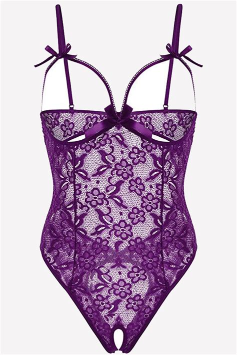 Wholesale Purple Fashion Sexy Solid Hollowed Out See Through Lingerie Teddies K13564 5 Online