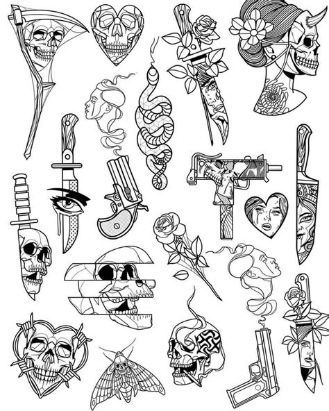 New School Tattoo Design Drawings Sketch Coloring Page