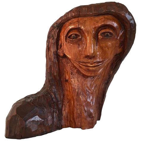 Unusual Hand Carved Wooden Sculpture Womans Head For Sale At 1stdibs