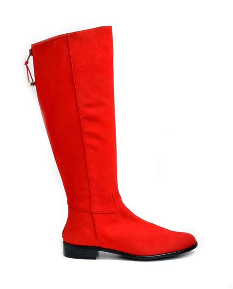Women S EYE Knee High Leather Riding Boots J 16 Red Suede