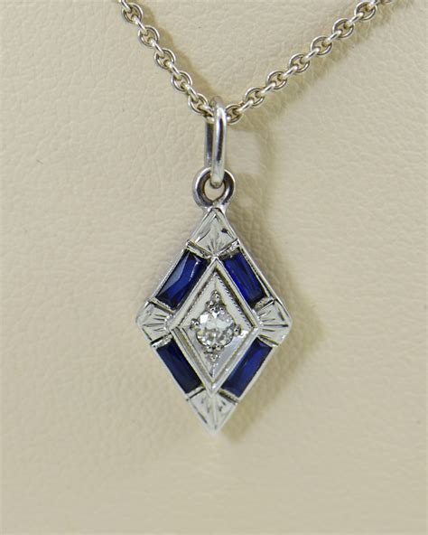 Art Deco Trapezoid Pendant With Sapphires And Diamond