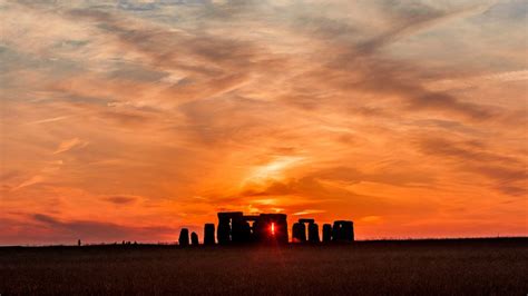 Sunset At Salisbury Plain With Stonehenge Wiltshire England Uk