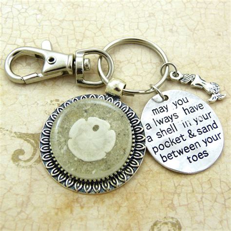 Sand Dollar Shell Keychain / Purse Charm / Zipper Pull Jewelry with Beach Sand and Seashell from ...