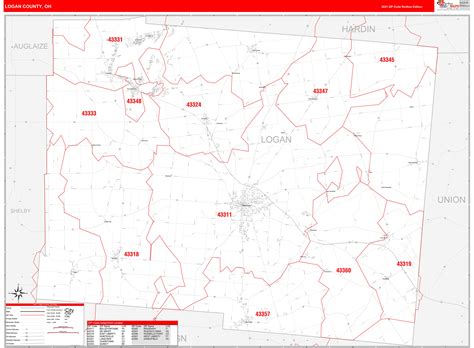 Logan County Oh Zip Code Wall Map Red Line Style By Marketmaps