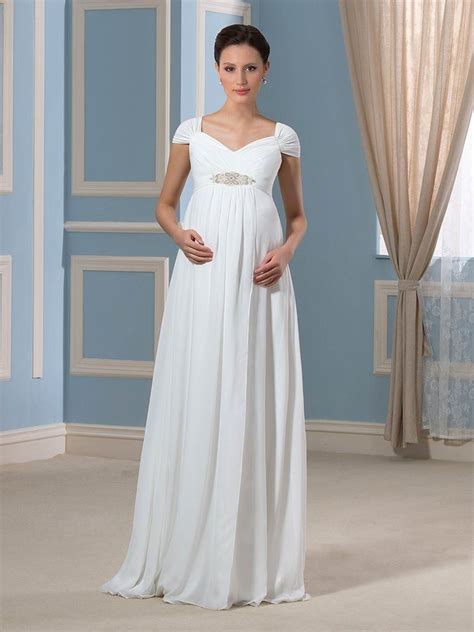 Cap Sleeve Beading Empire Waist Maternity Wedding Dress Pregnant