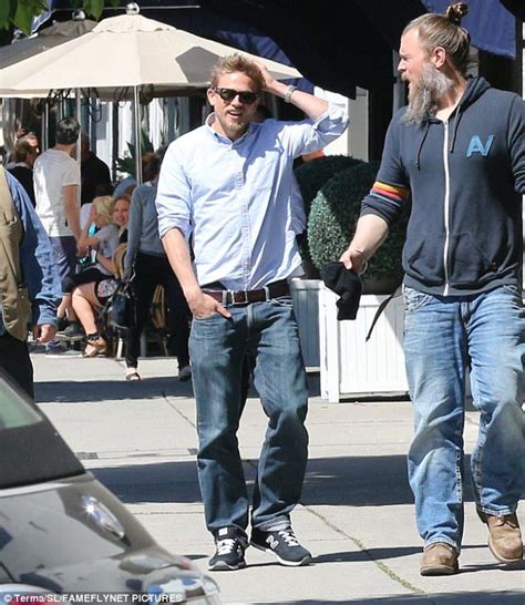 charlie hunnam is scruffy as he lunches with sons of anarchy co stars charlie hunnam charlie