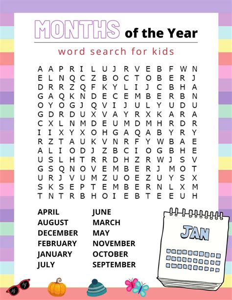 Free Months Of The Year Word Search Printable For Kids Word Puzzles