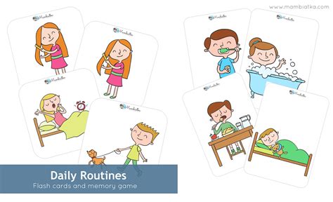 Daily Routines Flash Cards Memory Game English For Kids Esl