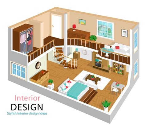 Uma Ilustração De Um Moderno Apartamento Isométrico Detalhado Interior