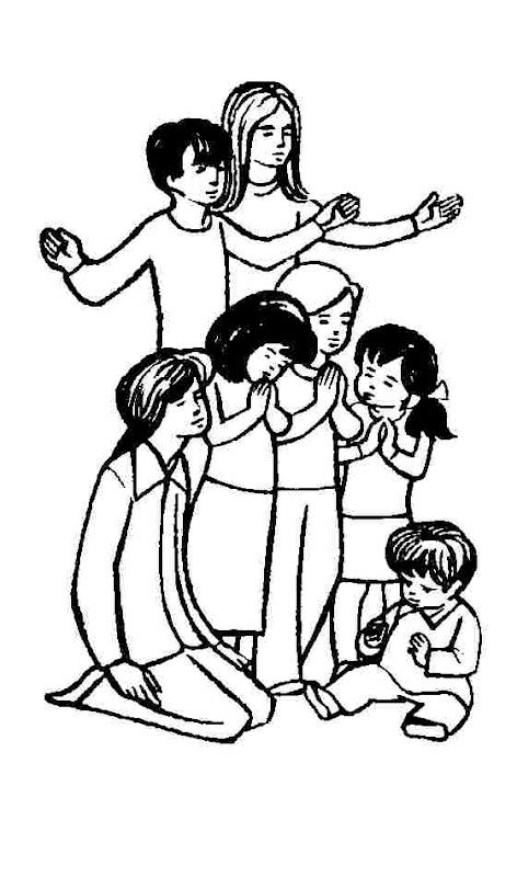 Dibujos Católicos Niños orando y rezando para colorear