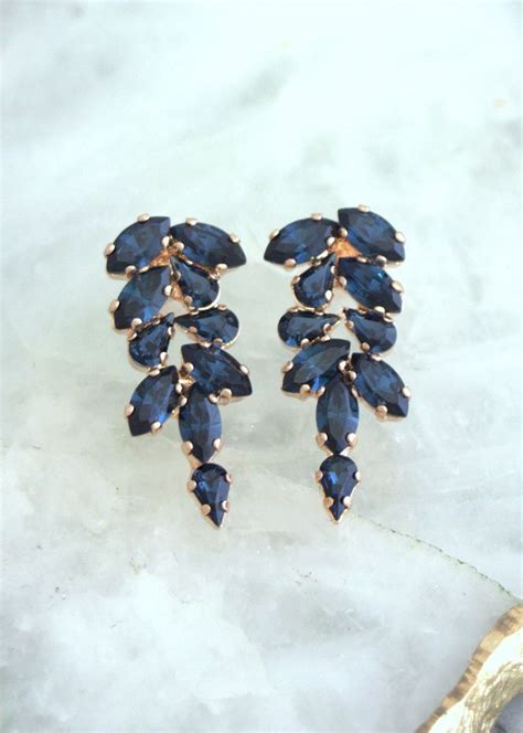Blue Navy Stud Earrings Bridal Navy Cluster Earrings Dark Etsy Navy