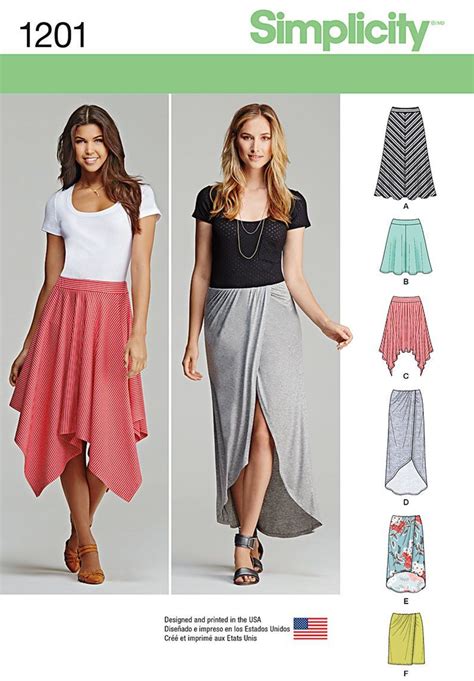 Simplicity 1201 Misses Pull On Knit Skirts With Length Variations