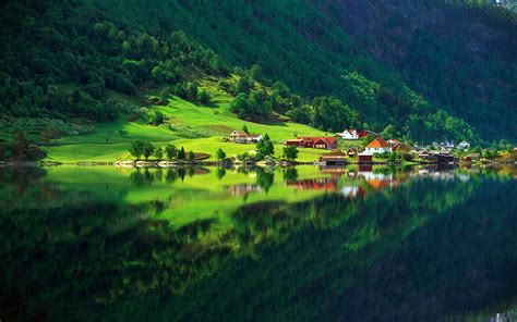 Landscape Hill Lake Nature Reflection Green River Fjord Valley