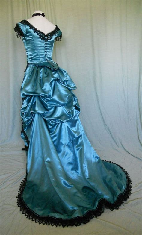 Victorian Style Bustled Ball Gown In Teal Satin By Sallycdesigns 595 00 Fancy Dresses