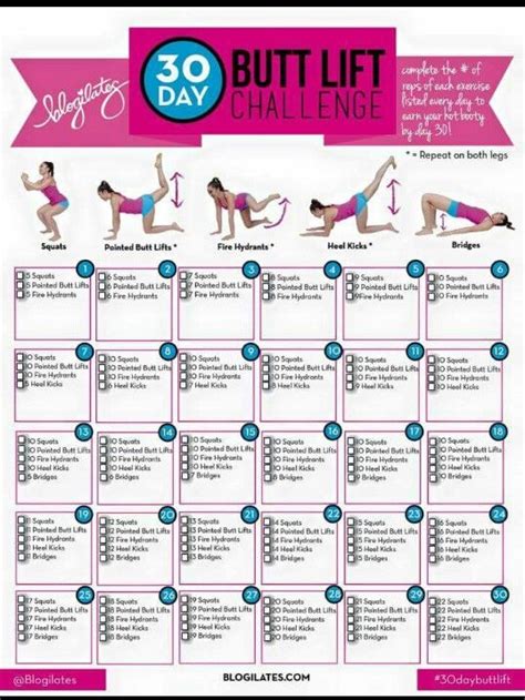 30 Day Butt Lift Challenge Health And Fitness Pinterest Glutes