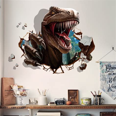 Bangcool Wall Stickers Waterproof Removable Creative 3d Dinosaur Raid