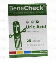 Blood glucose cholesterol & uric acid meter. Benecheck Uric Acid Test Strips 25's