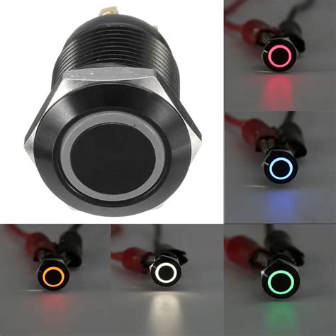 1pc black metal 12mm led light momentary push button switch waterproof 12v 5 colors led light in