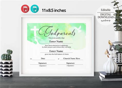 Godparents Certificate Template 11x85 Baptism Certificate
