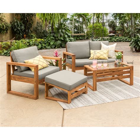 Manor Park Hudson Open Side Wood 4 Piece Small Space Patio Chat Set