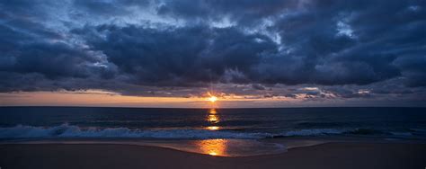 Hd Wallpaper Sunset Sea Ocean Water Reflection Shore Waves Sky