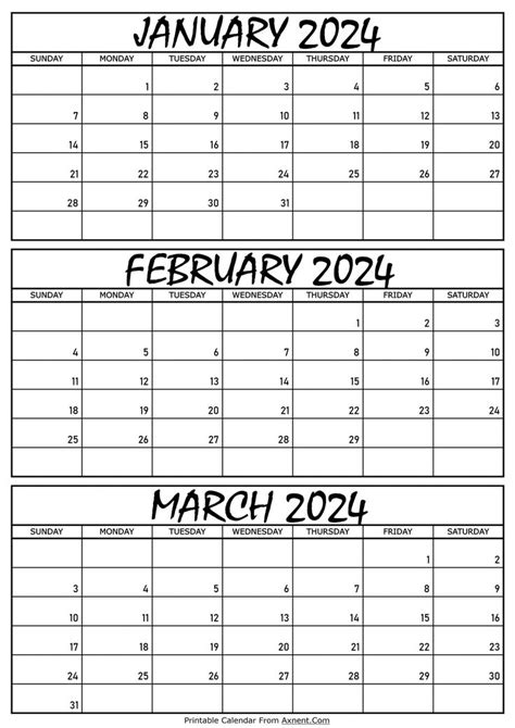 January February March 2024 Calendar Printable In 2023 Calendar