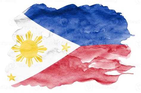 Philippines Flag Is Depicted In Liquid Watercolor Style Isolated On