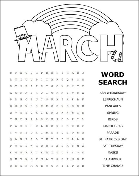 March Word Search Free Printable