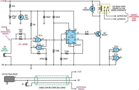 Switch timer for bathroom light circuit diagram. Low-Voltage Remote Mains Switch Circuit Diagram
