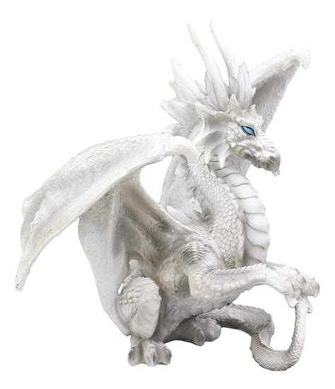 Ebros Ruth Thompson White Checkmate Dragon With Majestic Horns Statue