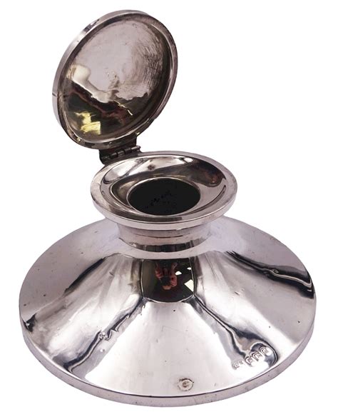 Early 20th Century Silver Mounted Capstan Inkwell Of Typical Plain